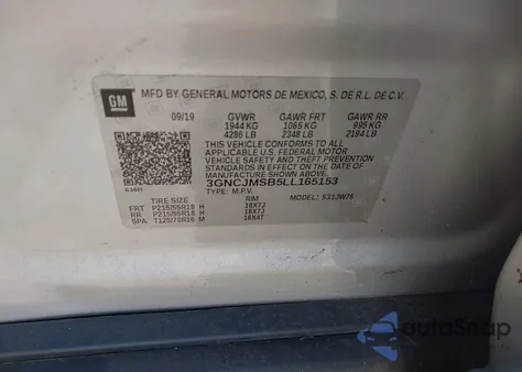 2020 Chevrolet Trax Fwd Premier z USA, uszkodzony, nr VIN 3GNCJMSB5LL165153